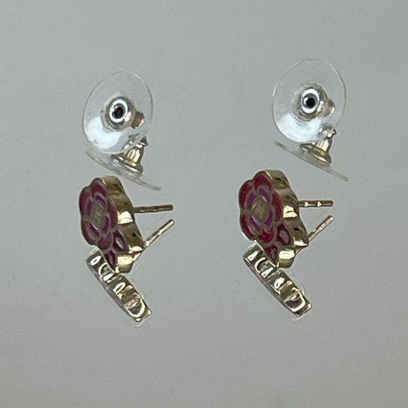 CHANEL CC Logo Camellia Gold Tone Pierce Earrings - Picture 4 of 10